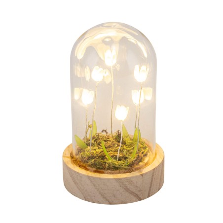 VERRE CLOCHE SUR SOCLE LED FLEUR H14CM O8.5 /4P