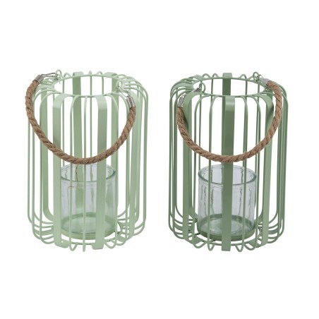 LANTERNE METAL VERT H28CM SET 2P