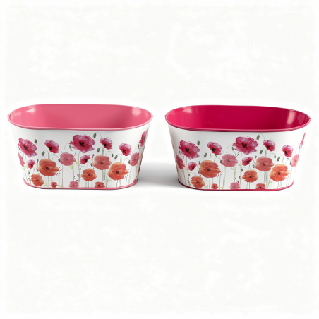 ZINC-JARDINIERE COQUELICOTS ASSORT ROSE/FUSH L25CM /8P
