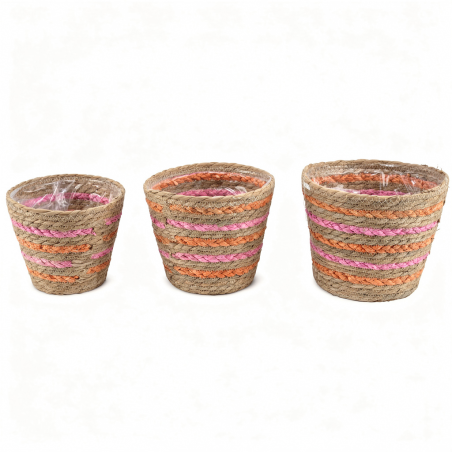 PANIER RAPHIA NAT/ROSE/ORA O17.5 A 23CM SET 3P 