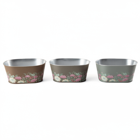 ZINC-JARDINIERE FLEURS ASSORT GRIS/MARRON L25.5CM /9P