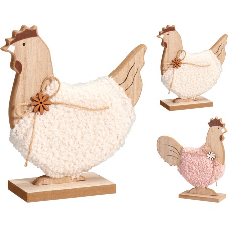 POULE BOIS ET FOURRURE H16CM les 2P