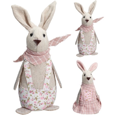 LAPIN TISSU ROSE H17CM les 2P