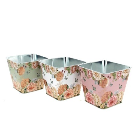 ZINC-POT 12.5X12.5 "fleurs et papillon" les 12P