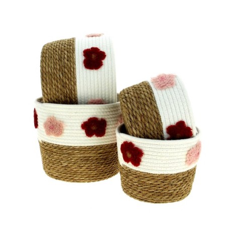 C.POT CORDE BICOLORE BORD FLEUR SET 4P