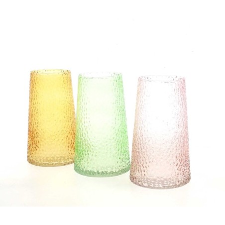 VERRE VASE COULEUR CLOQUE 011 H18CM les 3P