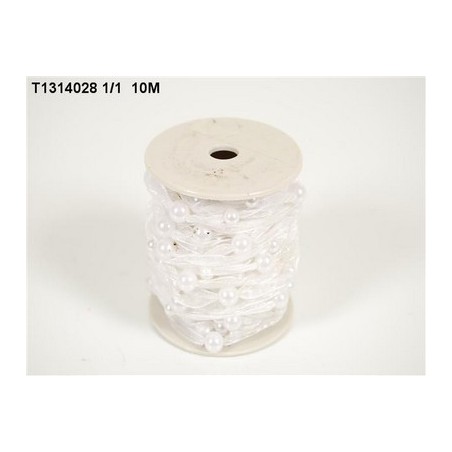 RUBAN BLANC SATIN + PERLE 10M
