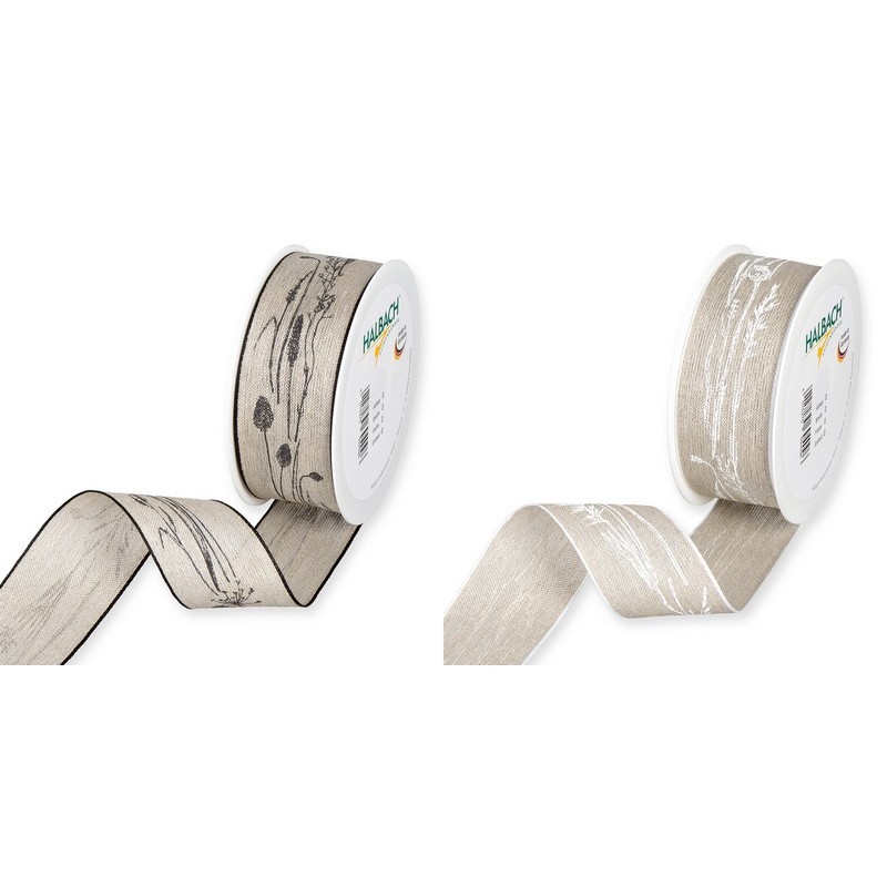 RUBAN FANTAISIE LIN HERBE 40MM 15M