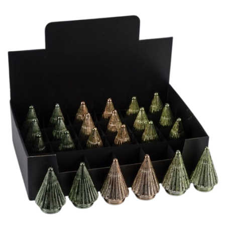 SAPIN EN VERRE COULEUR H9CM boite de 24P