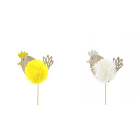 POULE BOIS POMPON 08CM PIQUE les 25P