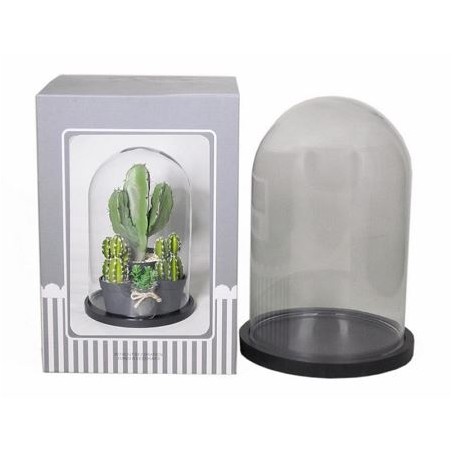 VERRE CLOCHE SUR PLATEAU BOIS Diam.12 H15CM /1P