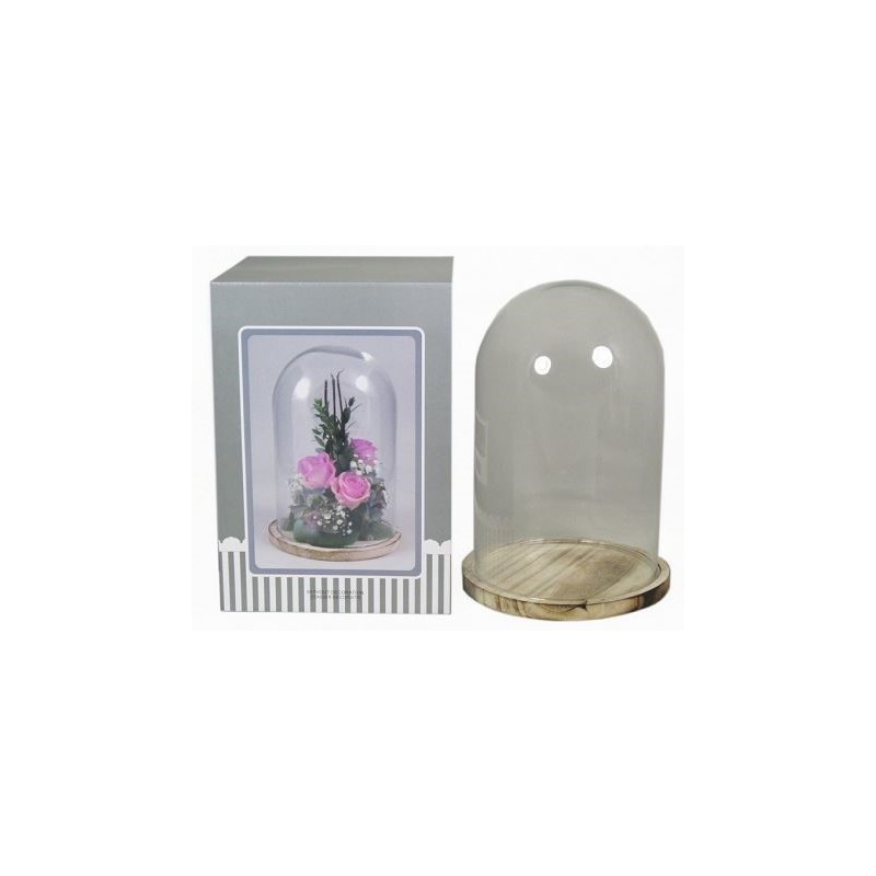 VERRE CLOCHE SUR PLATEAU BOIS Diam.15 /1P