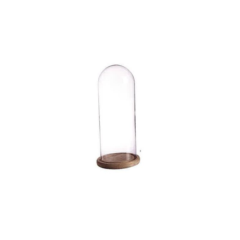VERRE CLOCHE SUR PLATEAU BOIS Diam.14 H21.5CM/1P