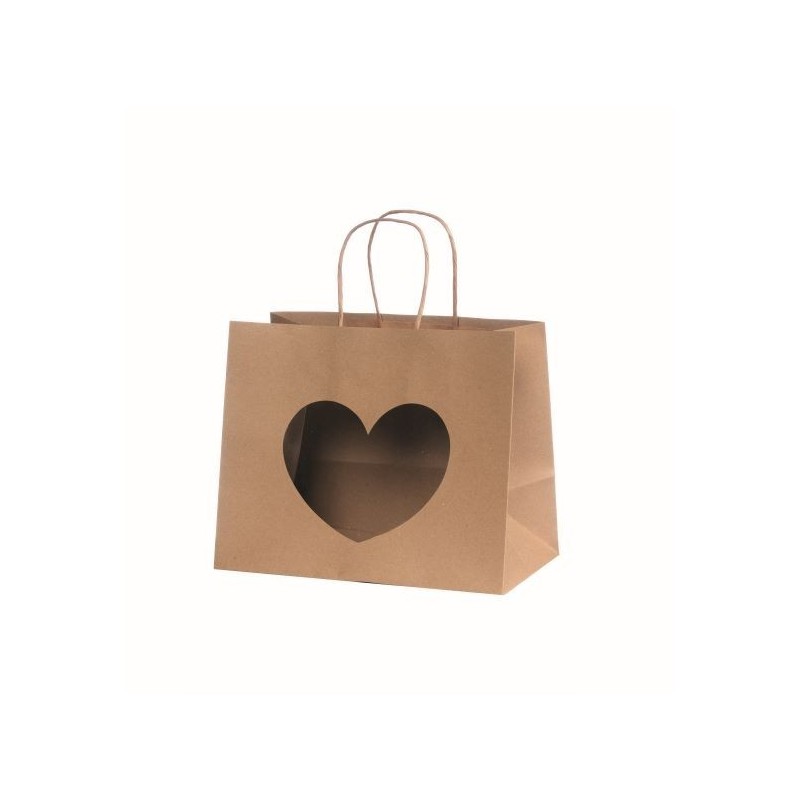 SAC KRAFT COEUR OUVERT 16X14X8CM les 12P