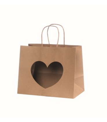 SAC KRAFT COEUR OUVERT 16X14X8CM les 12P