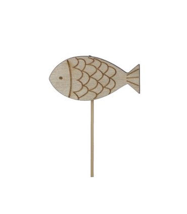 POISSON EN BOIS 7CM sur pique LES 10P