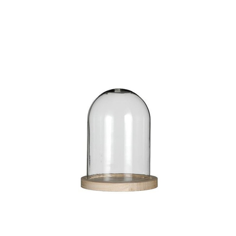 VERRE CLOCHE SUR PLATEAU BOIS Diam.12 H15CM /1P