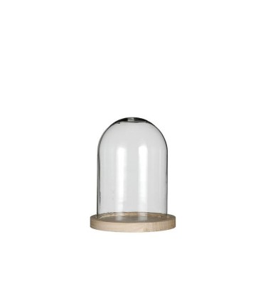 VERRE CLOCHE SUR PLATEAU BOIS Diam.12 H15CM /1P