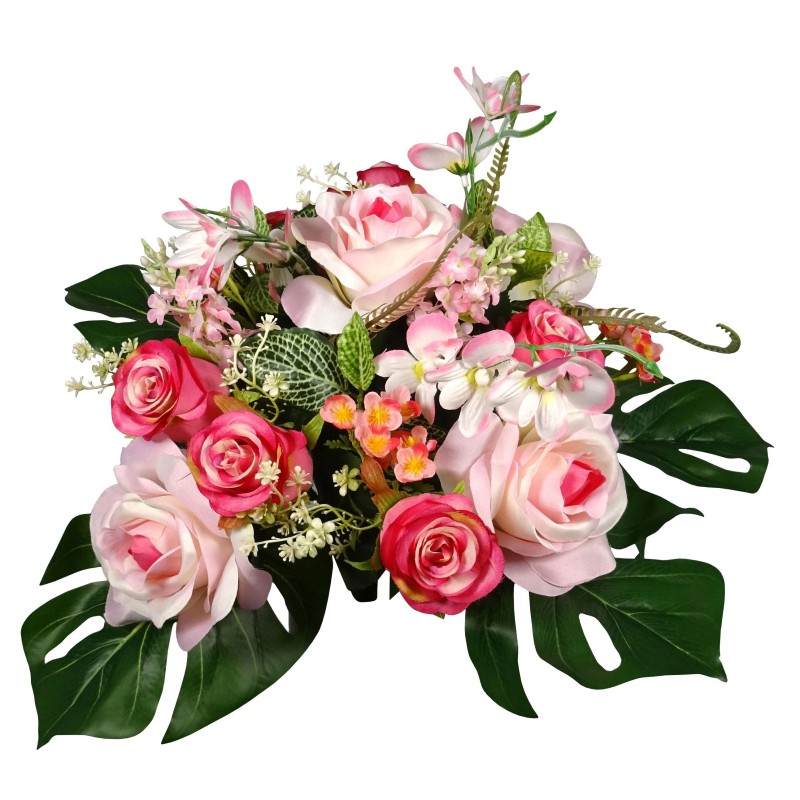 BOUQUET ROSE ORCHIDEE 21 fleurs H36CM les 6P