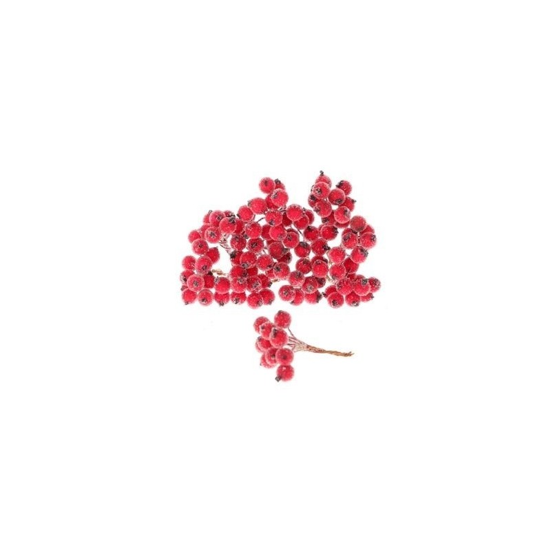 BAIE ROUGE GIVREE BOUQUET 10CM les 120P
