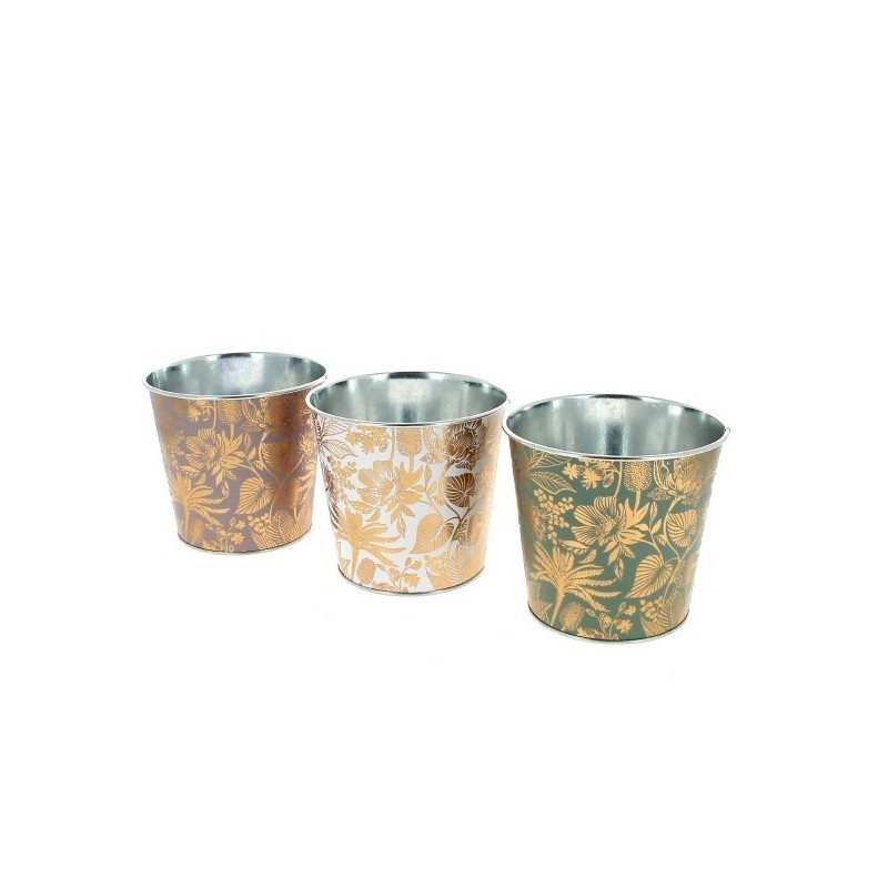 ZINC-POT FEUILLES DOREES 013.5 H12CM les 12P