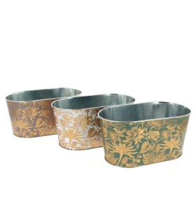 ZINC-JARD. FEUILLES DOREES 22.5x13.5 H11.5CM les 6P