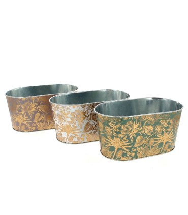 ZINC-JARD. FEUILLES DOREES 22.5x13.5 H11.5CM les 6P