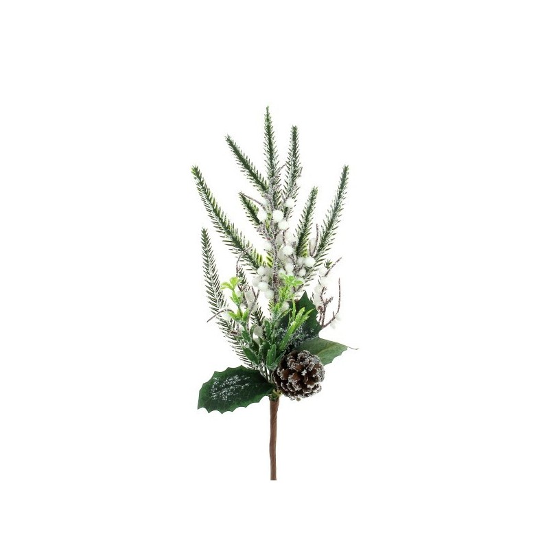 PIQUET DE NOEL "POMME DE PIN & BAIE GIVREE" les 12P