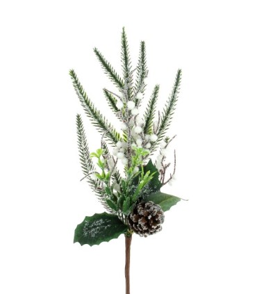 PIQUET DE NOEL "POMME DE PIN & BAIE GIVREE" les 12P