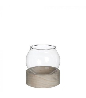 VERRE BOULE + SUP. BOIS 010 H11.5CM /1P