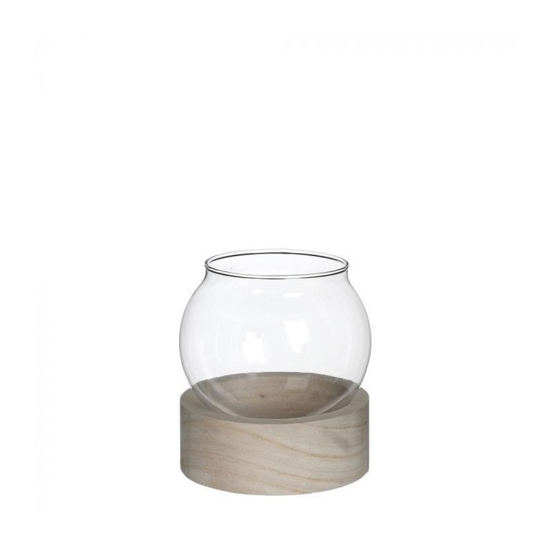 VERRE BOULE + SUP. BOIS 010 H11.5CM /1P