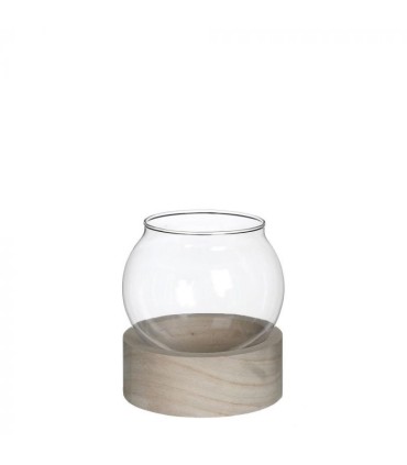 VERRE BOULE + SUP. BOIS 010 H11.5CM /1P