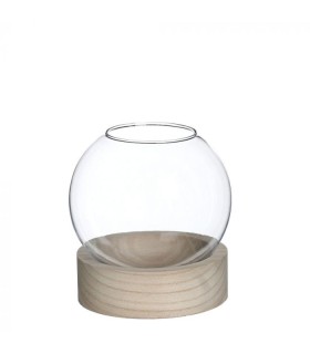 VERRE BOULE + SUP. BOIS 013 H15.5CM la pièce