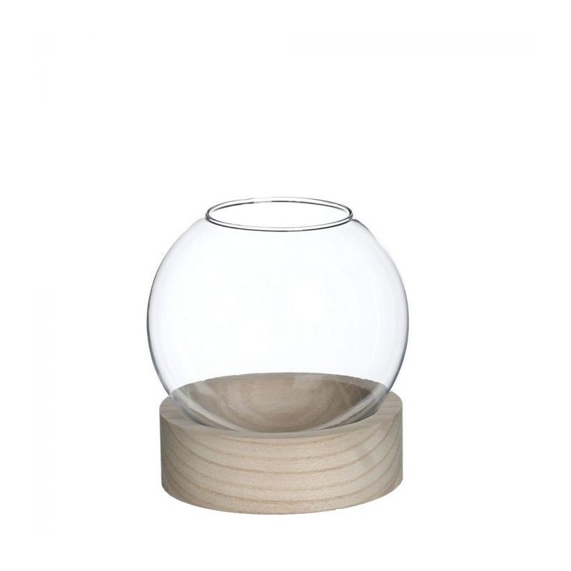 VERRE BOULE + SUP. BOIS 013 H15.5CM la pièce
