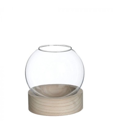 VERRE BOULE + SUP. BOIS 013 H15.5CM la pièce