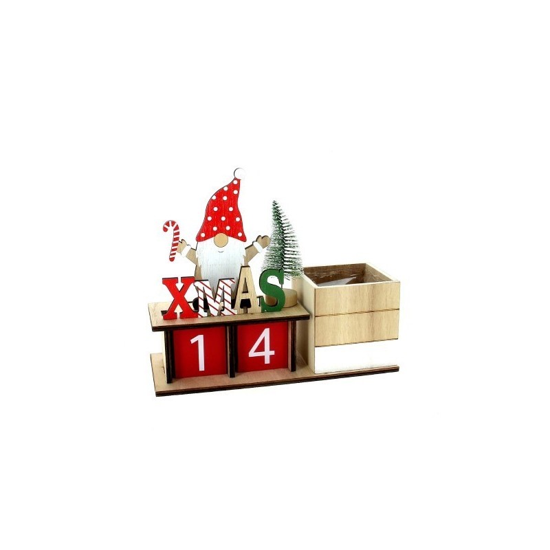 CALENDRIER BOIS AVEC POT 8x8 H8cm à la pièce