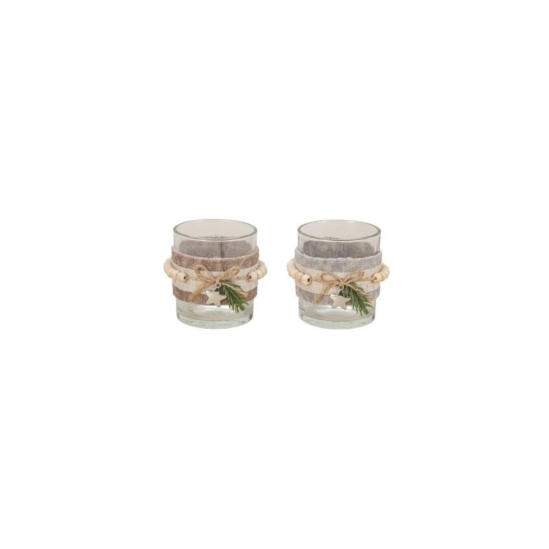 VERRE BOUGEOIR + PERLE BOIS 07CM les 6P