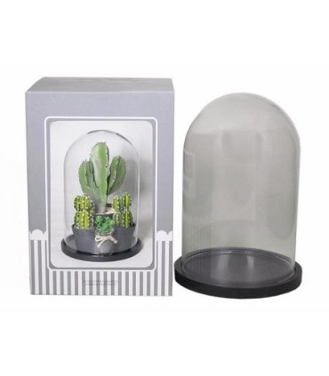 VERRE CLOCHE SUR PLATEAU BOIS Diam.12 H15CM /1P