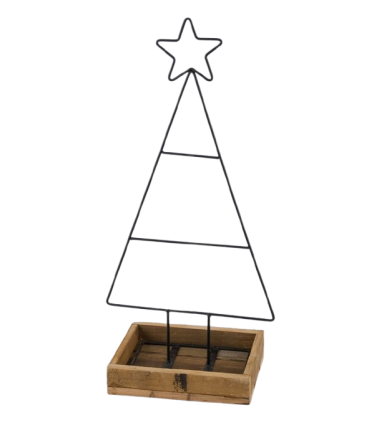 SAPIN NOIR DANS PLATEAU BOIS H66CM pièce