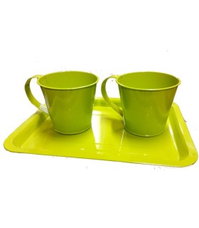 ZINC-TASSE/2 sur PLATEAU blanc & vert /1P