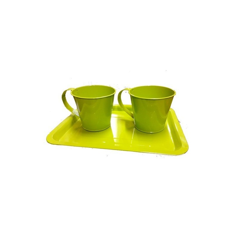 ZINC-TASSE/2 sur PLATEAU blanc & vert /1P