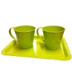ZINC-TASSE/2 sur PLATEAU blanc & vert /1P