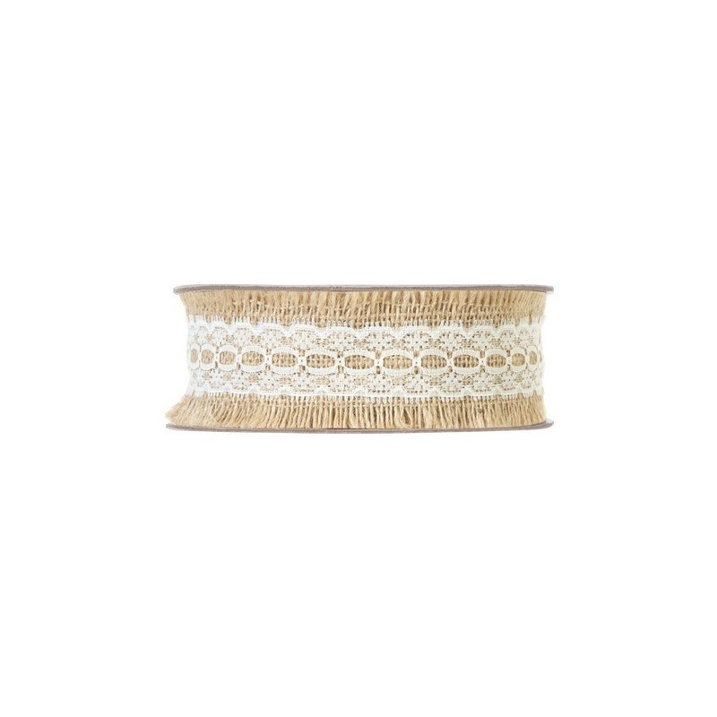 RUBAN JUTE + DENTELLE BLANCHE 25MMX9M