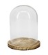 VERRE CLOCHE SUR PLATEAU BOIS Diam.10 H13.5CM les 6P