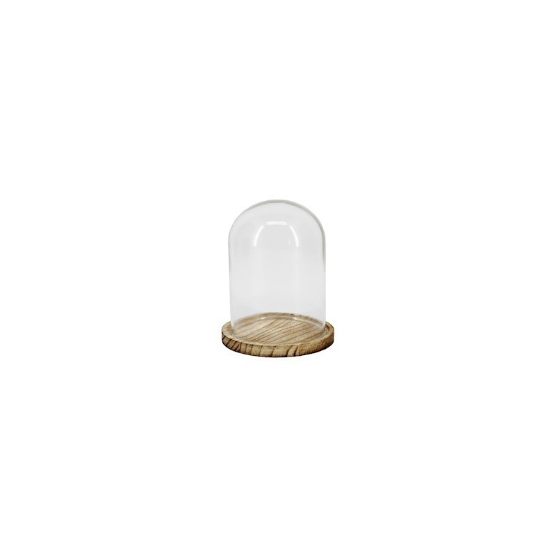 VERRE CLOCHE SUR PLATEAU BOIS Diam.10 H13.5CM les 6P