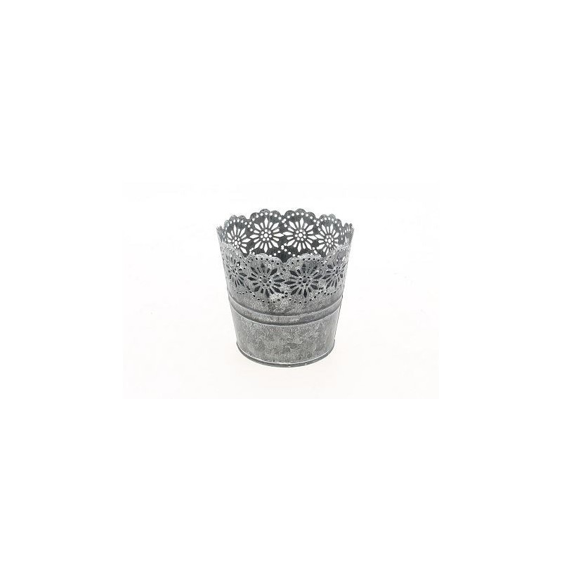 ZINC-C.POT BORD DENTELLE BLANCHI diam10 H09CM /1P