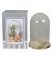 VERRE CLOCHE SUR PLATEAU BOIS Diam.20 H29CM /1P