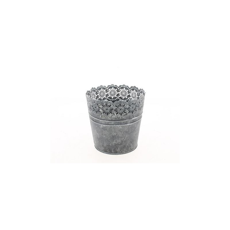 ZINC-C.POT BORD DENTELLE BLANCHI diam13 H12.5CM/1P