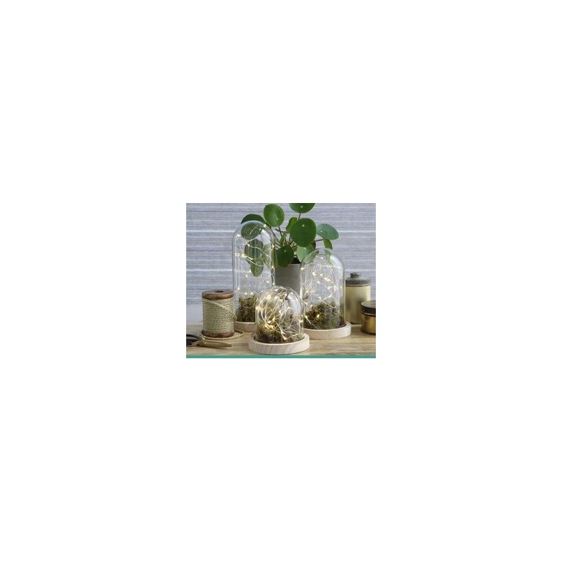 VERRE CLOCHE SUR PLATEAU BOIS Diam.10 H18CM/1P