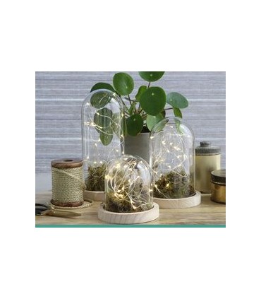 VERRE CLOCHE SUR PLATEAU BOIS Diam.10 H18CM/1P